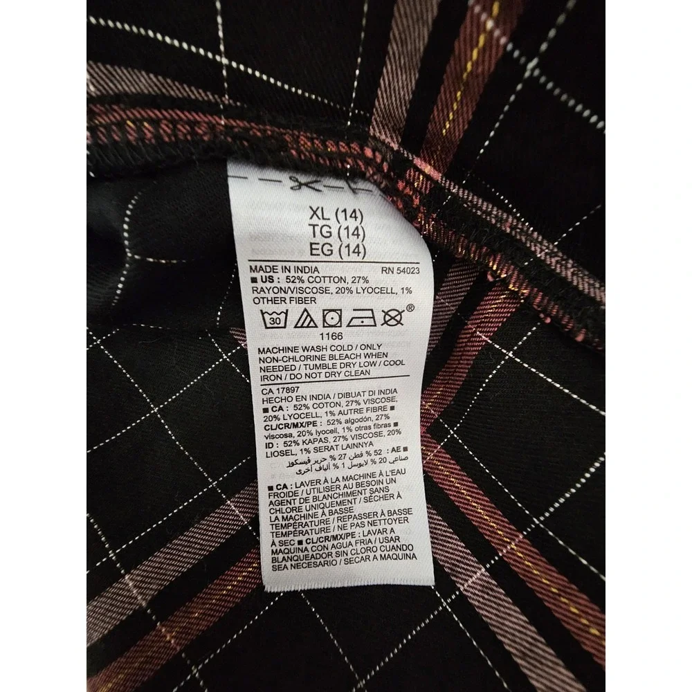 Old Navy Top Girls Size XL 14 Black Plaid Metallic Ruffle Peplum Hem Lightweight